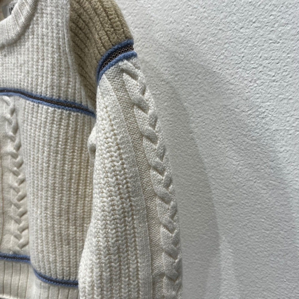 Joie Ivor Colorblock Chunky Cable Knit Wool Sweater Womens XS Cream Old Money - Picture 9 of 15